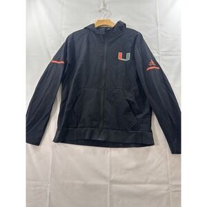 Vintage Adidas Miami Hurricanes Black Full Zip Nylon Hoodie‎ Jacket (L)